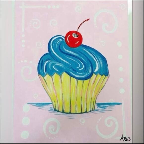 💫 🧁 Handmade Cupcake Painting – 18x20 Acrylic on CanvasWhimsical Dessert Art